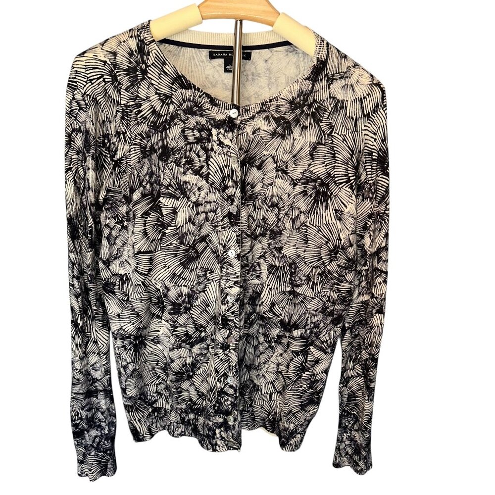 Banana Republic indigo blue floral print cardigan sweater L